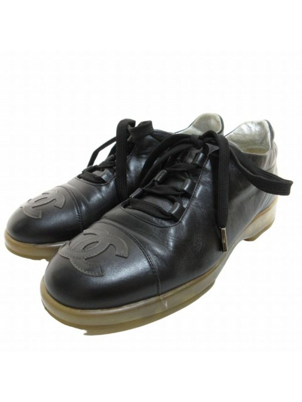 Chanel Leather Sneakers Clear Sole Shoes CC Logo Black - Picture 1 of 9